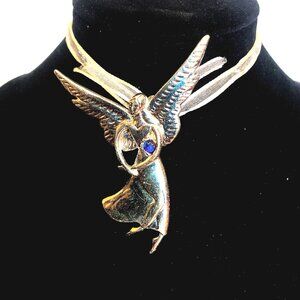 New Silver Plated Tone "December Blue Topez) Angel Ornament/ Brooch Pin 3”